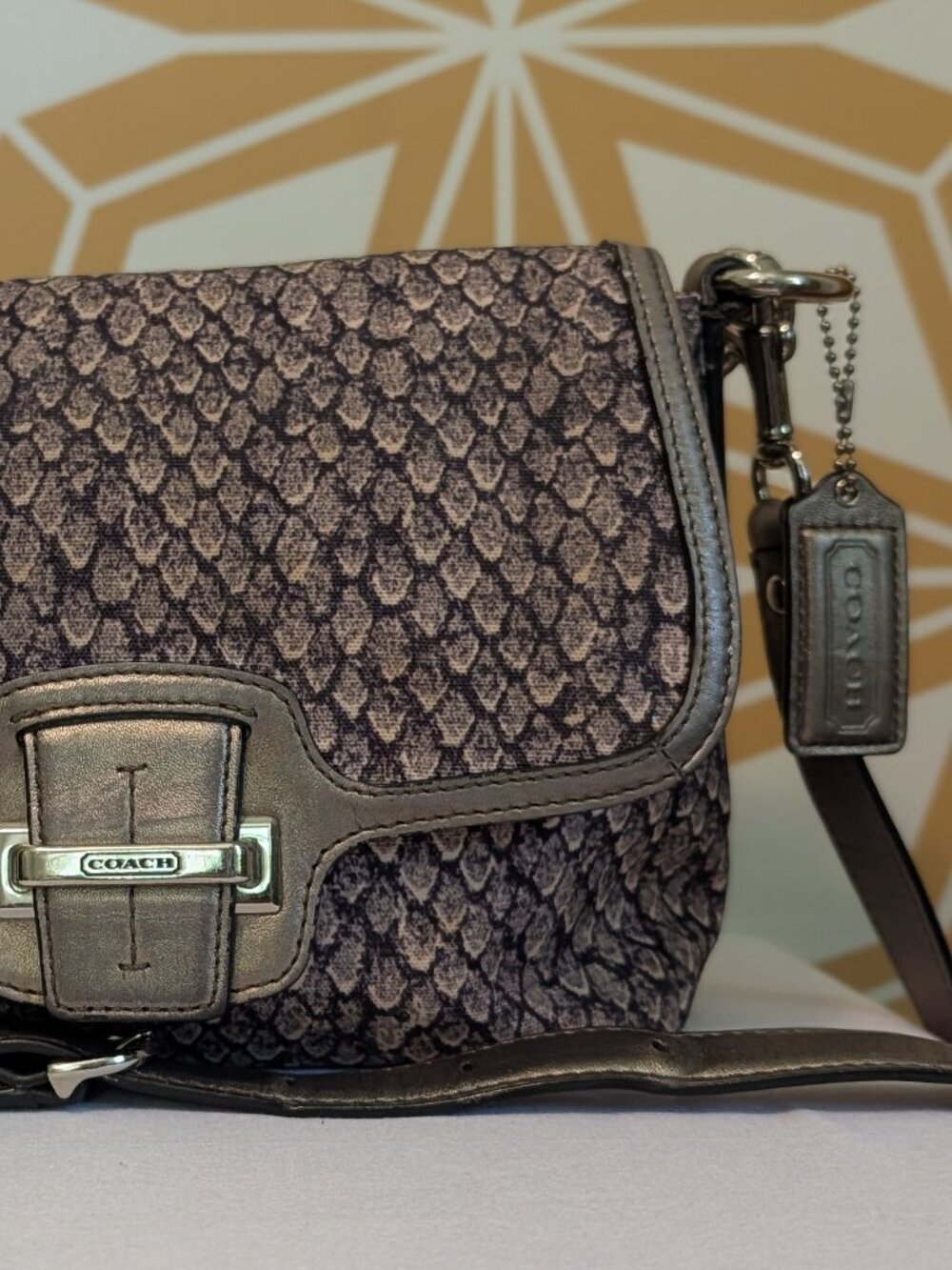 Snake Print Coach Taylor Gunmetal Cross-body Handbag